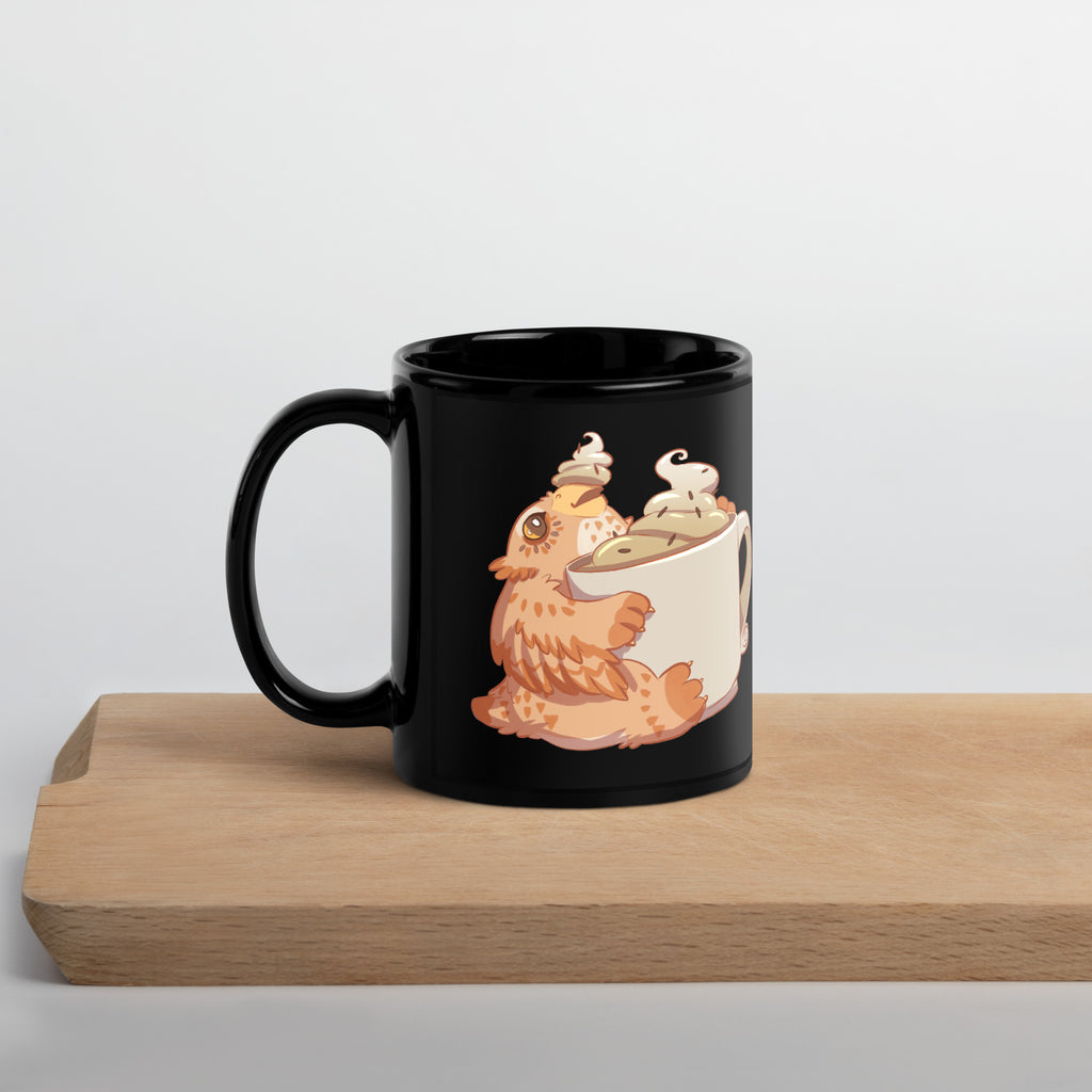 Latte Owlbear Black Glossy Mug