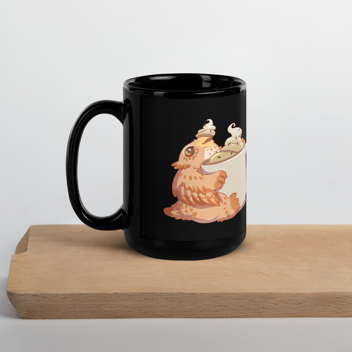 Latte Owlbear Black Glossy Mug